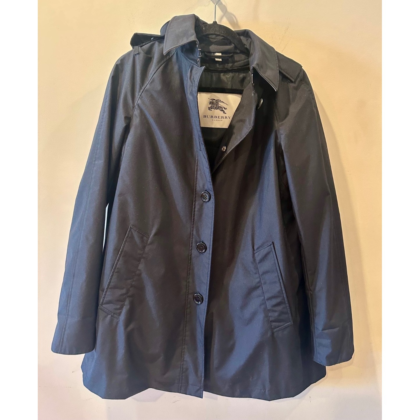 Burberry Black Rain Coat Nova Plaid Removable Wool Layer Detachable Hood Sz 4